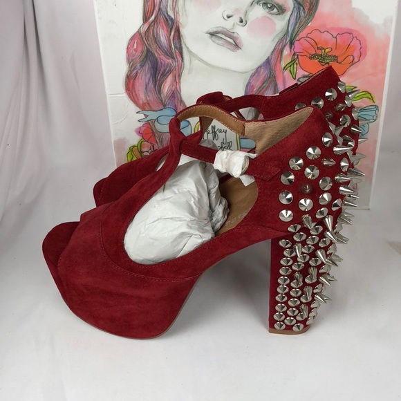 Jeffrey Campbell Foxy Spike Dark Red Suede Silver - Picture 4 of 7